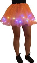 Tule rokje/ tutu - Volwassen petticoat - Met gekleurde lichtjes/ LED lampjes - Oranje - Met sterretjes - Koningsdag/ voetbal/ Nederland/ EK/WK
