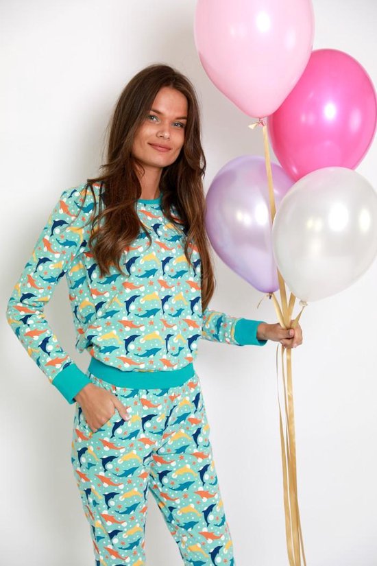 betalen elf overzien Happy Pyjama's - Pyjamaset met Dolfijnen print | pyjama dames volwassenen  |lange... | bol.com