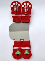 Hondensokken / Kattensokken - Rood / Groen - Kerstboom - Antislip - 4 stuks - Maat S - 3x6cm - 1 paar - 4 sokken - Kerst - Katoen -