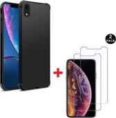 Shock-proof silicone hoesje zwart met 2 Pack Tempered glas Screen Protector Geschikt voor: iPhone X / XS
