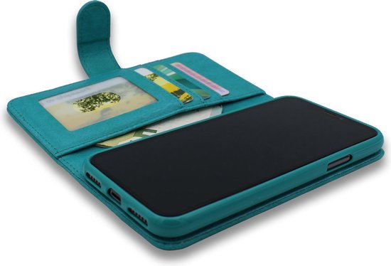 Apple iPhone 12 & iPhone 12 Pro Case Turquoise - Étui portefeuille de haute qualité et protecteur d'écran complet