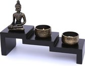 Boeddha | Decoratief Beeld | Theelichthouder | Wierrook Houder | Hout | Zwart | Tuin
