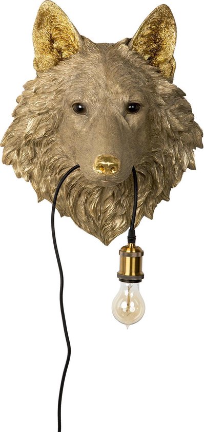Wandlamp - Dierenlamp Gouden Wolf | bol