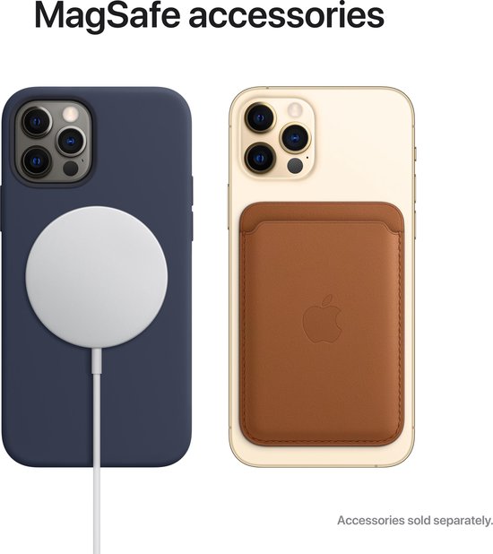 iPhone met MagSafe-hoesje en MagSafe-portemonnee. Accessoires apart verkrijgbaar.