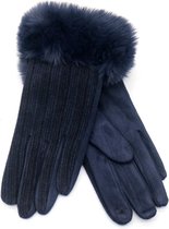 Dielay - Handschoenen Gestreept met Imitatiebont - Dames - One Size - Touchscreen Tip - Blauw