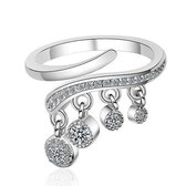 Geshe-Dames zilveren open ring met zirkonia hangers-zilver 925-one size-open ring-Cadeau voor vrouw verjaardag