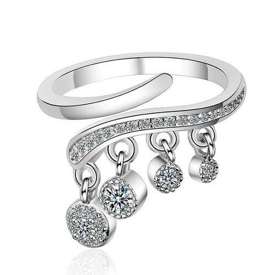 Geshe-Dames zilveren open ring met zirkonia hangers-zilver 925-one  size-open... | bol.com