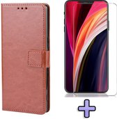 Apple iPhone 12 Pro Max Case Brown - Wallet Book Case - Porte-cartes & Languette magnétique & Protecteur d'écran en Verres