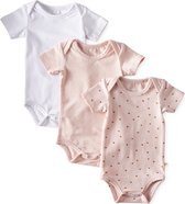 Little Label - romper korte mouw 3-pack - pink white - maat: 80 - bio-katoen