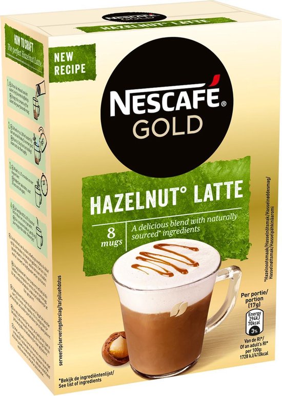 Nescafé Gold Hazelnoot Latte oploskoffie - 6 doosjes à 8 zakjes - Nescafé Gold