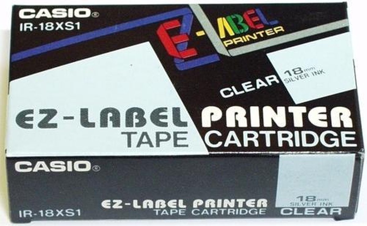 Casio IR-18XS1 18mm zilver op transparant EZ label tape cartridge