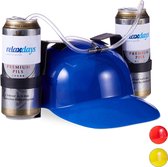 Relaxdays drinkhelm voor 2 blikjes - helm - bierhelm - helm met slang - zuiphelm - voetbal - blauw