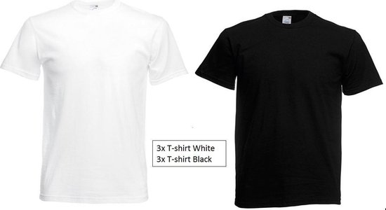 T-shirt pakket, 3x Wit en 3x Zwart , Maat 3XL (6 stuks)
