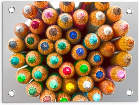Tuinposter – Bovenkant Gekleurde Potloden - 40x30cm Foto op Tuinposter  (wanddecoratie voor buiten en binnen)