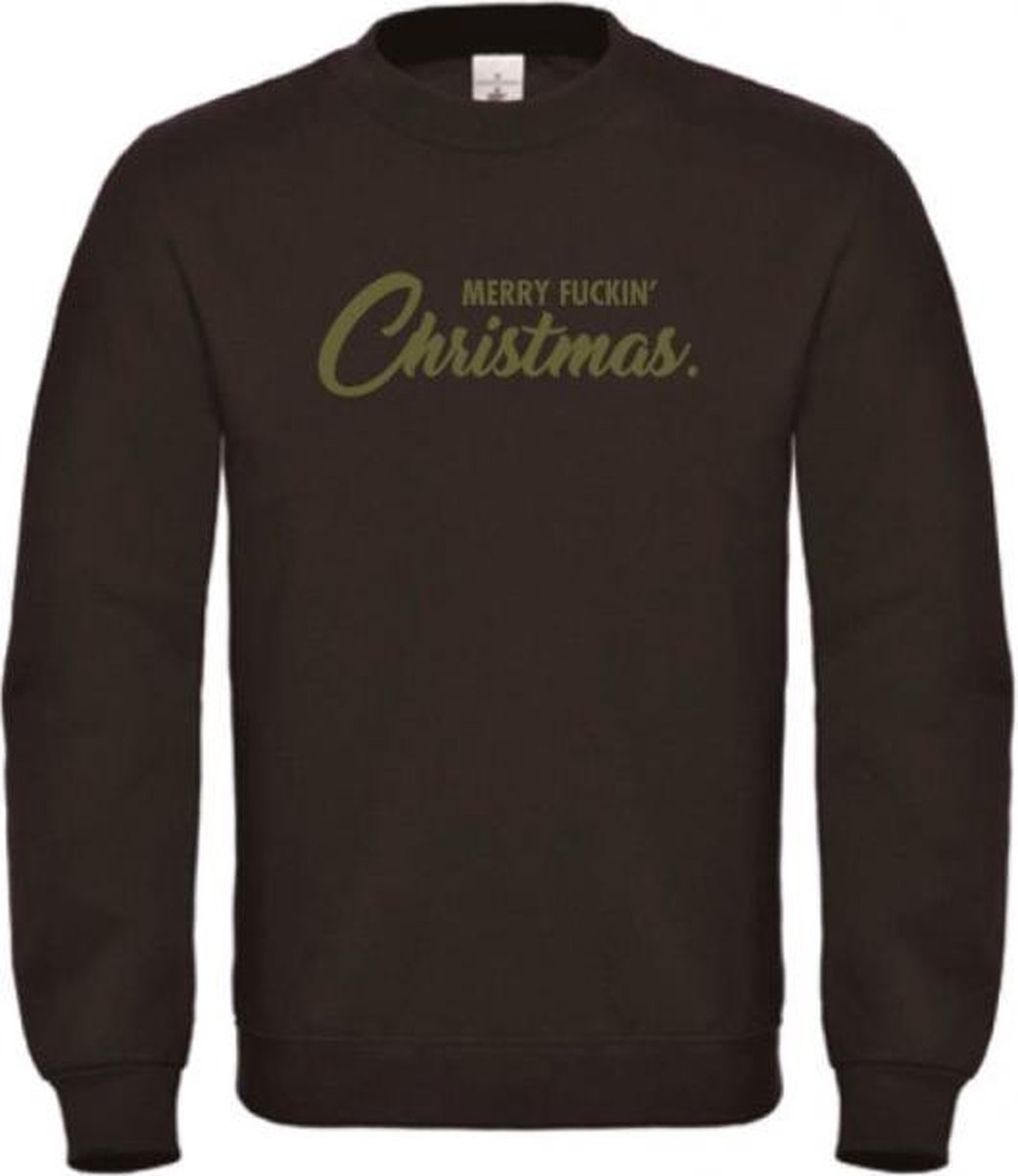 Foute kersttrui zwart XXL - Merry fuckin' Christmas - olijfgroen - soBAD. | Kersttrui soBAD. | kerstsweaters volwassenen | kerst hoodie volwassenen | Kerst outfit | Foute kerst truien