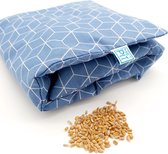 Pittenzak XL tarwe Met Pit!  Wasbare hoes - Zachte/geurloos tarwe – Warmtesjaal - Nek en schouders - Made in NL – Blauw grafisch