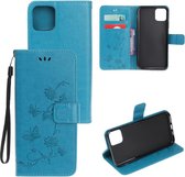 iPhone 12 Hoesje - Coverup Bloemen & Vlinders Book Case - Blauw