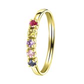Lucardi Dames Ring 5 multicolor zirkonia's - Ring - Cadeau - Moederdag - 14 Karaat Goud - Geelgoud