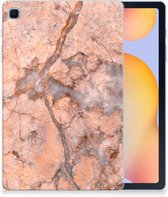 Tablet Hoes Geschikt voor Samsung Galaxy Tab S6 Lite | Tab S6 Lite 2022 Back Case Marmer Oranje met transparant zijkanten