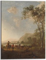 Dibond - Oude meesters - Landschap met herders en vee, Aelbert Cuyp - 30x40cm Foto op Aluminium (Wanddecoratie van metaal)