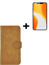 iPhone 12 Mini Hoesje - iPhone 12 Mini Screenprotector - iPhone 12 Mini hoes Wallet Bookcase Bruin + Screenprotector