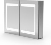 LED Badkamerspiegelkast met verlichting -  80x60cm Badkamerspiegelkast aluminium met LED-verlichting Verlichte spiegelkast Infrarood sensorschakelaar soft close-functie koel wit