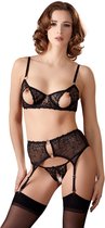 Abierta Fina – Elegant Erotische Lingerie set met Stoute Details voor de Gelukkige Man Open Kruis en Tepels – Maat 80C/M – Zwart