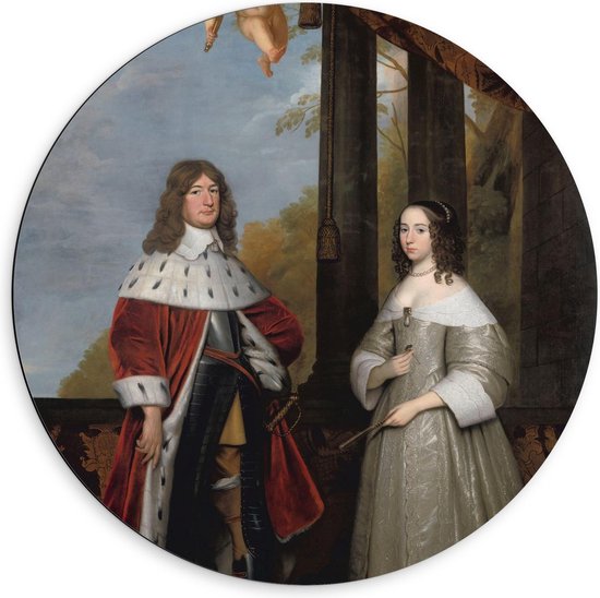 Dibond Wandcirkel - Oude meesters - Friedrich Wilhelm met zijn vrouw, Gerard van Honthorst - 60x60cm Foto op Aluminium Wandcirkel (met ophangsysteem)