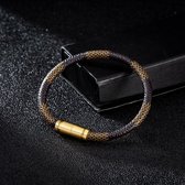 Litts® Armband Mannen Heren Sieraden Leer en Roestvrij Staal Bracelet - Cadeautjes Armbandje Cadeau - Bruin/Goud 17cm