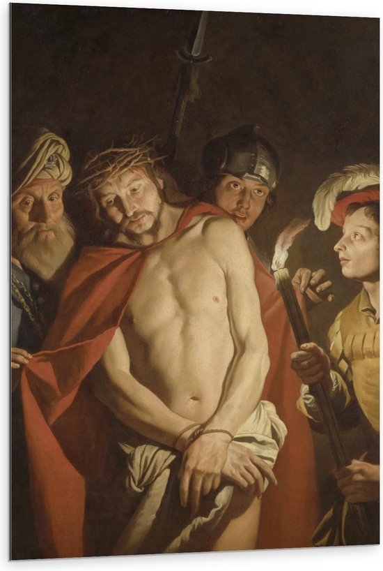 Dibond - Oude meesters - Ecce Homo, Matthias Stom, 1630 - 1650 - 80x120cm Foto op Aluminium (Wanddecoratie van metaal)