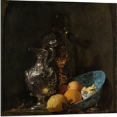 Dibond - Oude meesters - Stilleven: zilveren kan & porseleinen kom, Willem Kalf - 80x80cm Foto op Aluminium (Met Ophangsysteem)