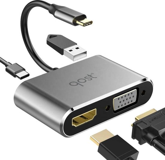 USB-C Adapter naar HDMI (4K/30hz), VGA, USB 3.0 A en USB C | bol.com