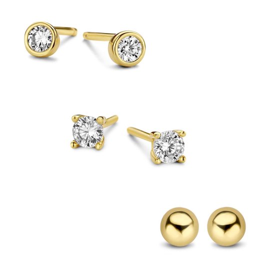 New Bling 9NB SET019 Clips d'oreilles en argent pour dames - Set - 3 paires - 3 mm - sphère - zircone - couleur or