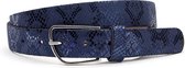 Blauwe dames riem met slangenprint 3 cm breed - Blauw  - Echt Leer - Taille: 100cm - Totale lengte riem: 115cm