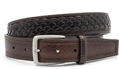 Bruine gevlochten heren riem 3.5 cm breed - Bruin - Sportief - Echt Leer - Taille: 100cm - Totale lengte riem: 115cm