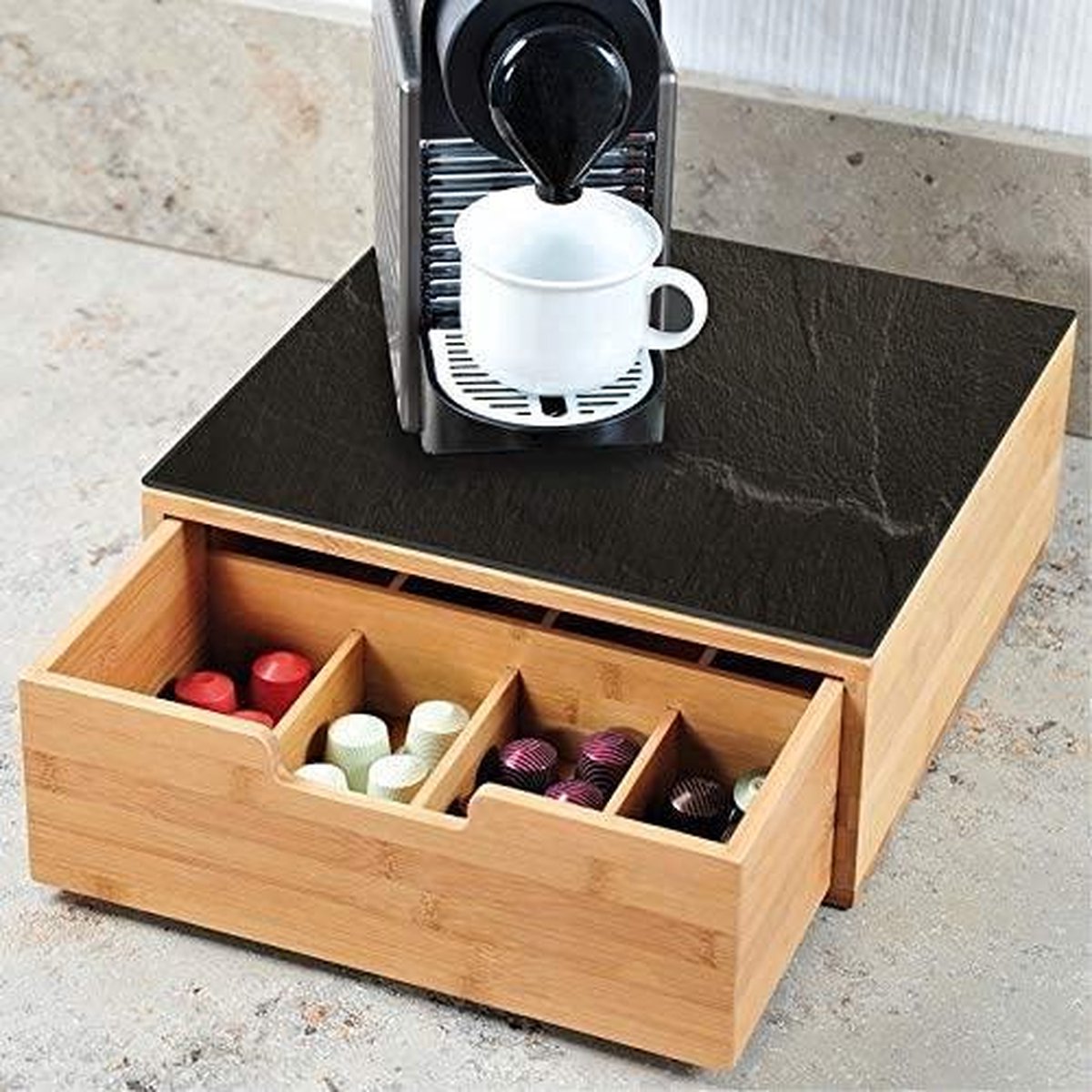 Boîte de rangement pour café et thé - bambou - 30x30x10 cm der dolce gusto  - Nespresso