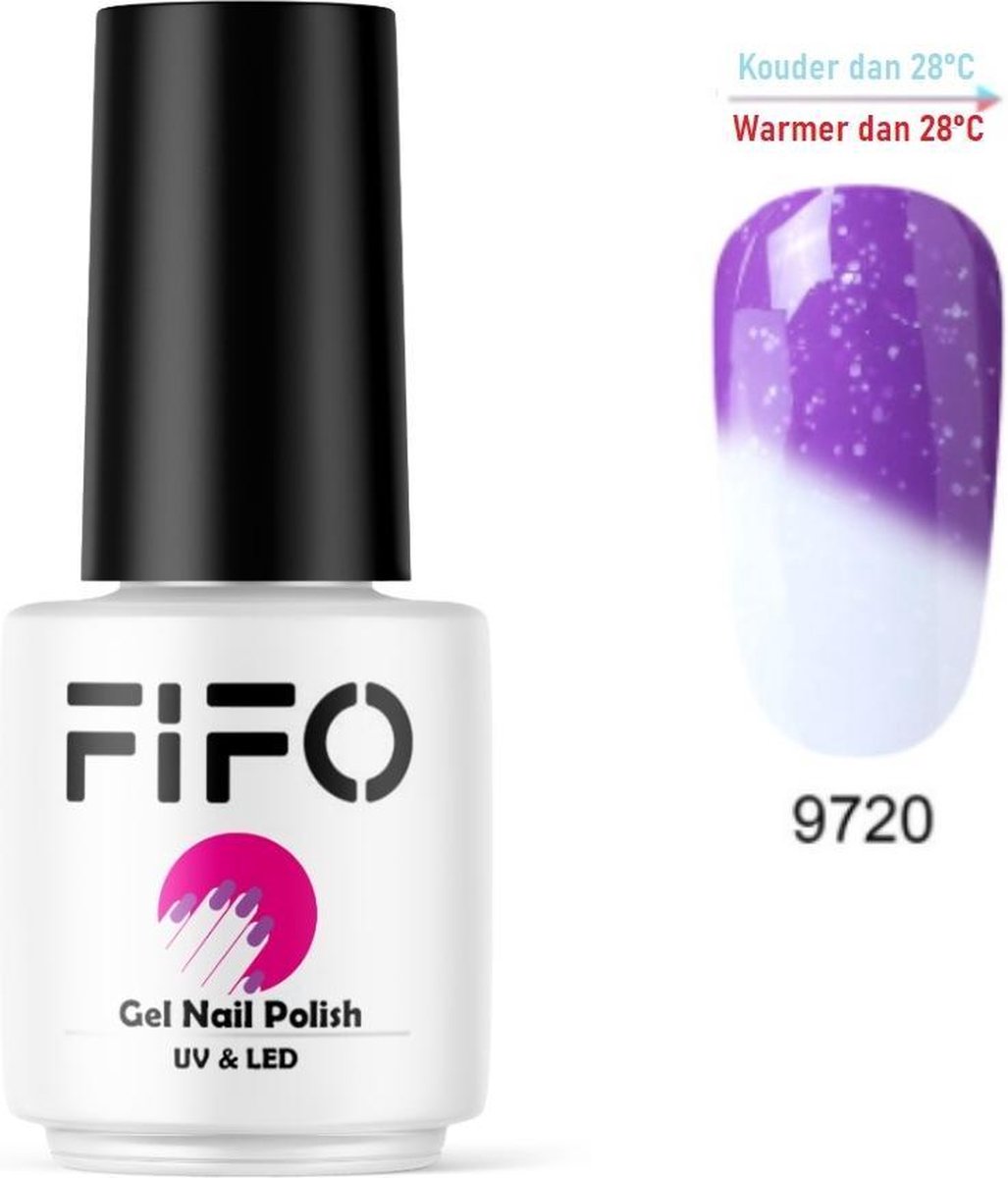 FIFO Nails, Thermo Gel Polish - Glitter - Kristal - Thermo Gellak - Temperatuurgevoelige nagellak - Thermische nagellak - Temperatuur veranderende - Kleur veranderende #9720 ( Paars – Wit) (Glitter) - UV & LED