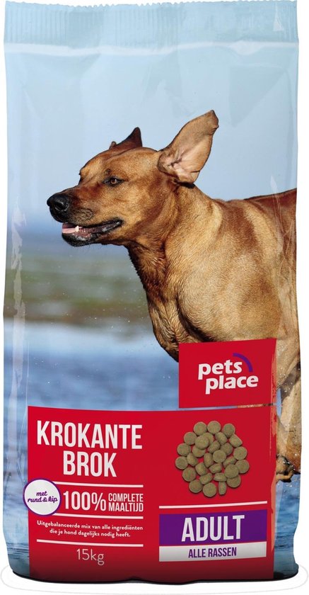 Pets Place Adult Krokante Brokken - Hondenvoer - Gevogelte&Vlees - 15 kg