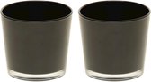5x Glazen theelichten/waxinelichten kaarsenhouders zwart glas 10 x 9 cm - Woonaccessoires - Theelicht/waxinelicht kaarshouders
