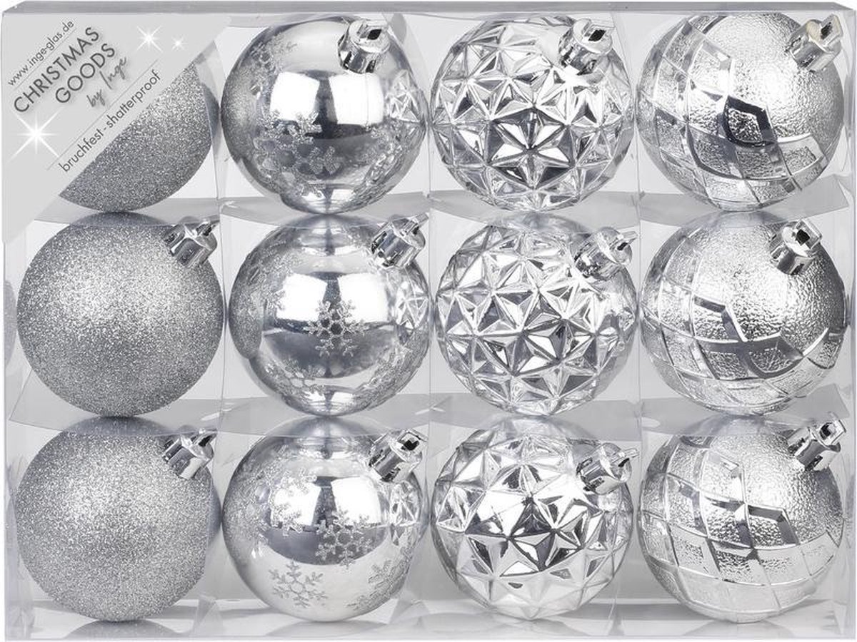 Set van 12 luxe zilveren kerstballen 6 cm kunststof mat/glans