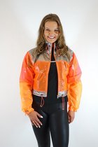 Korte doorzichtige regenjas Dames jas met oranje/roze/zilver- Maat XL