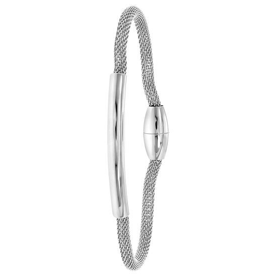 Lucardi Dames Armband mesh bar - Staal - Armband - Cadeau - Moederdag - 19 cm - Zilverkleurig