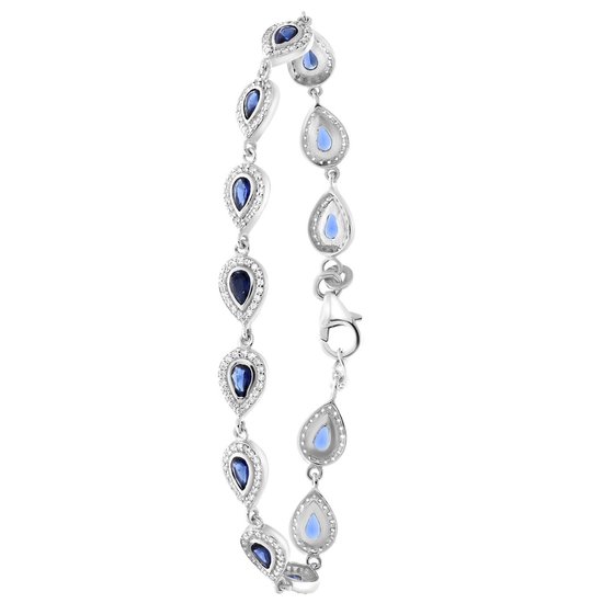 Lucardi Dames Armband druppels met blauwe zirkonia - Echt Zilver - Armband - Cadeau - 20 cm - Zilverkleurig