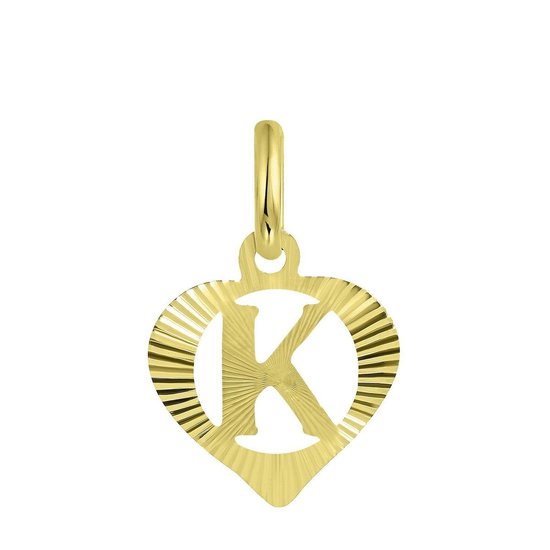 Lucardi Dames alfabet hanger hart - Letter K - Cadeau - 9 Karaat - Geelgoud