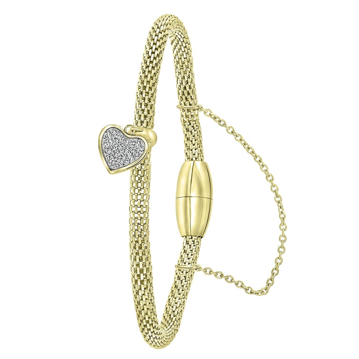 Lucardi - Dames Armband mesh plated hart - Staal - Armband - Cadeau - 19 cm - Goudkleurig