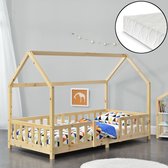 Kinderbed Sisimiut met uitvalbeveiliging en matras 90x200 hout