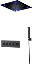 Mawialux thermostatisch inbouw regendoucheset - LED verlichting - Bluetooth speaker - Waterval - Vierkant - Mat zwart - Tiger
