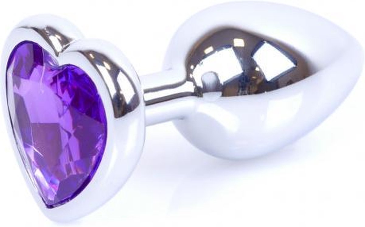 Goedkoopste Bossoftoys - Heart Design Silver Plug - Silver - Anal - Heart design plug met Paarse steen - Length 7 Cm - Dia 2,7 Cm - 64-00052 - gave Cadeaubox