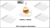 80x Amuse bord suikerriet vierkant 120x120mm wit next generation - Amuse bordje kerst eten restaurant festival biologisch afbreekbaar