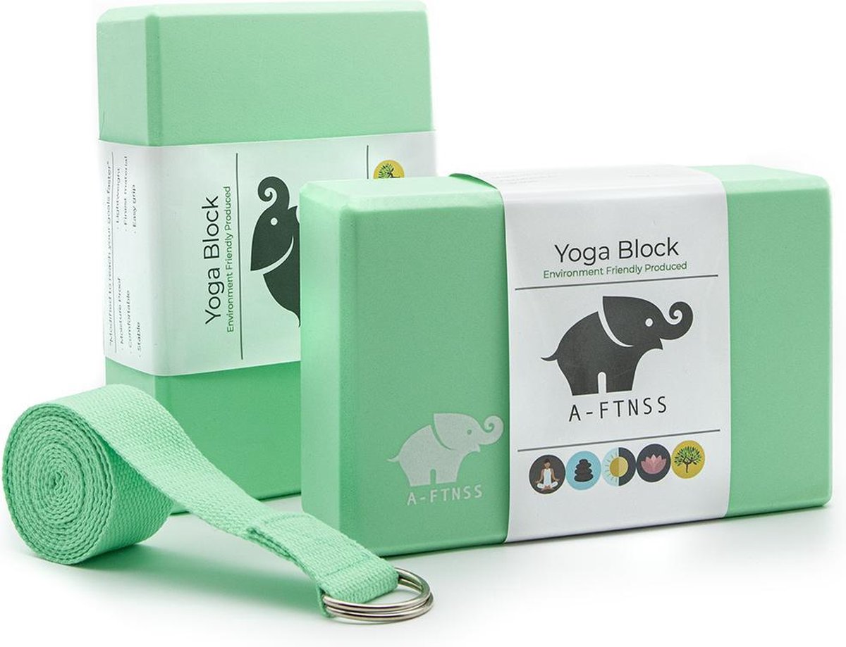 Bamboa Yogablokken Set Groen + Gratis Yoga Riem | Ronde hoeken | EVA Foam | 2 Yoga Blokken - Bamboa